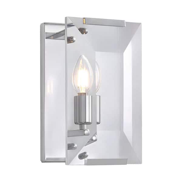10.2 in. Length 1-Light Chrome Modern Wall Sconces with Rectangular Clear Glass Shade (Bulbs Not Included)