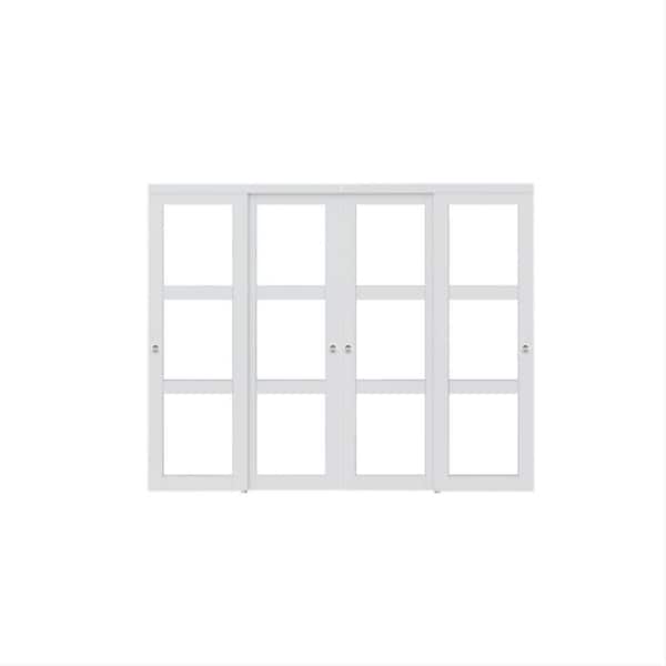96 in. x 96 in. 3-Lites Frosted Glass White Finished MDF Closet Sliding Door with Hardware Kit