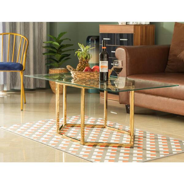 Bold Tones 47 In Gold Gray Large, Olympia 47 In Gold Large Rectangle Glass Coffee Table
