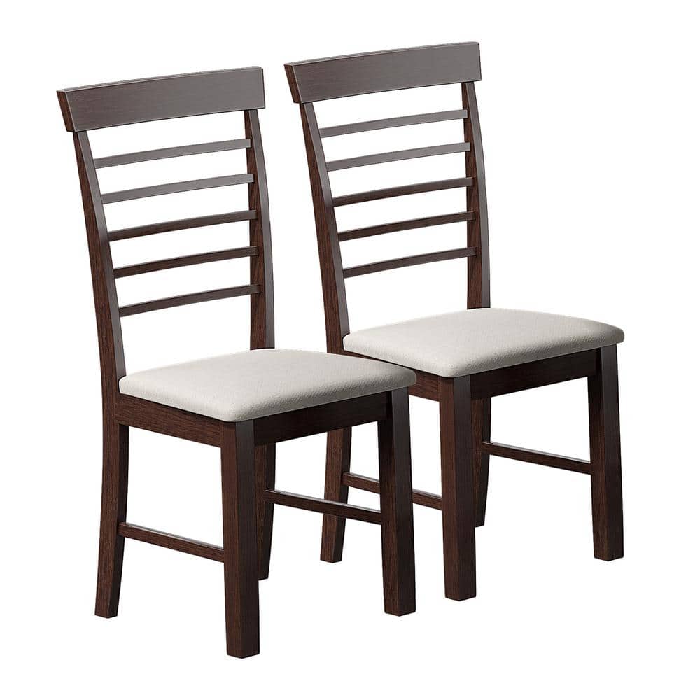 Brown Retro Dining Chair Rustic Rubberwood Dining Upholstered Chair Set of 