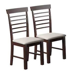 Brown Retro Dining Chair Rustic Rubberwood Dining Upholstered Chair Set of 2
