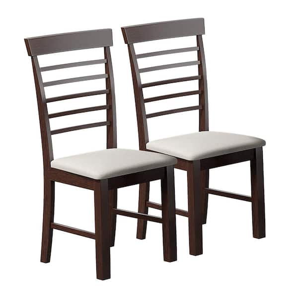 Unbranded Brown Retro Dining Chair Rustic Rubberwood Dining Upholstered Chair Set of 2