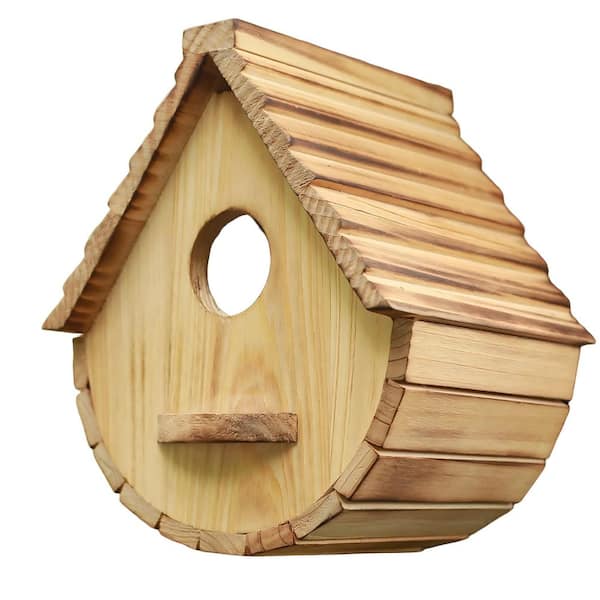 7.8 in. Natural Wood Hanging Birdhouse for Outside Garden Viewing, Brown