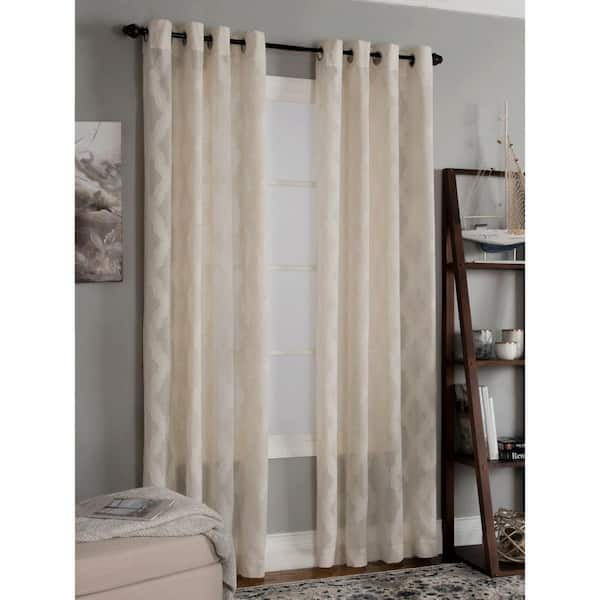 Natco Clip 50 in. W x 63 in. L Polyester and Linen Semi-Sheer Window Panel in Tan