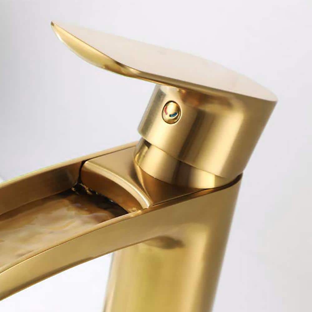 Brushed Gold Brass Waterfall Spout Single-Handle Bathroom Faucet
