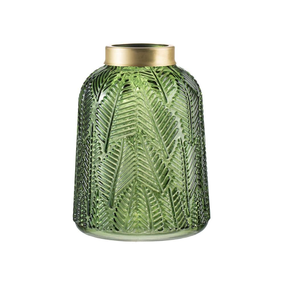 A & B Home 7.9 in. Green and Gold Fern Leaf Glass Vase 76889 - The Home  Depot