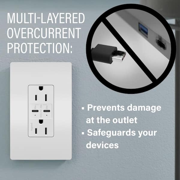 Enchufe De Pared Legrand Adorne Con Puerto USB-C De 30W - 2 Tomas, Color Grafito, 15A 125V