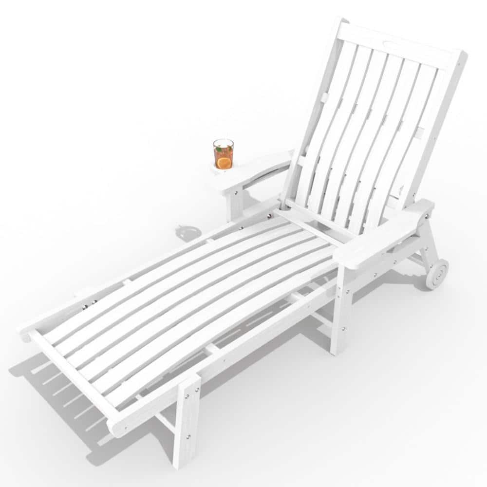 Outdoor HDPE Adjustable Reclining Chaise Lounge Chair with Wheels and Cup Holder in White price history on PriceWatchPro