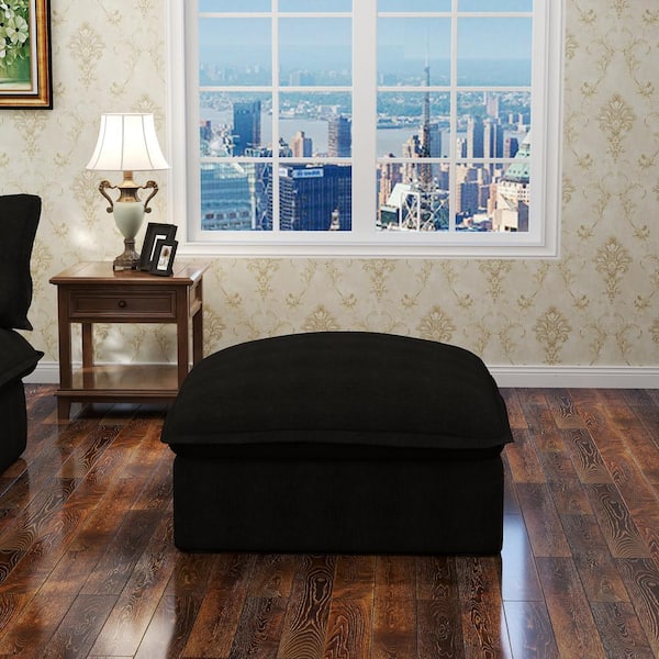 40 in. 1-Piece Armless Linen Upholstered Square Sectional Sofa Accent Storage Ottoman with Pine Wood Frame in. Black