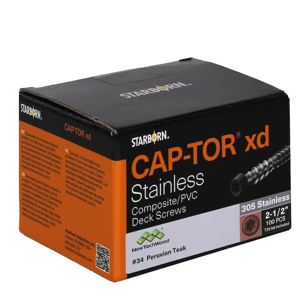 #10 x 2-1/2 in. Stainless Steel Star Drive Flat Undercut Composite Deck Screw Peruvian in Teak (100-Pack)