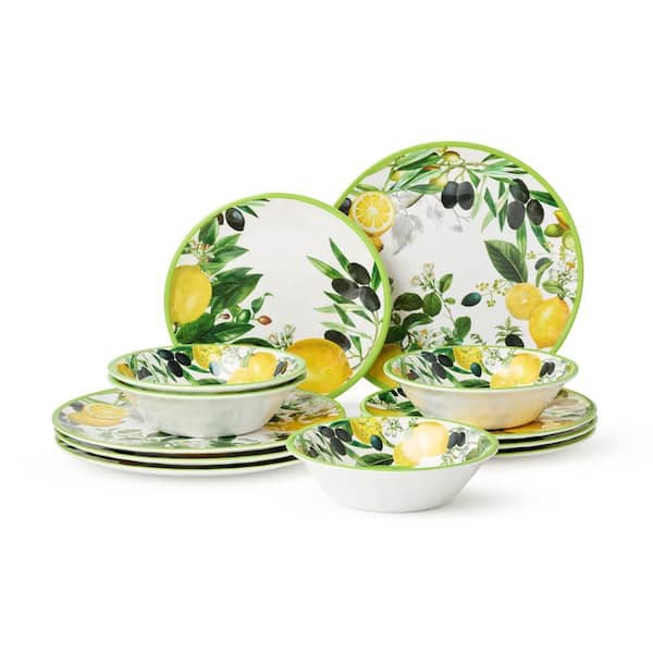 Limone 12-Piece Multi-Colored Melamine Dinnerware Set