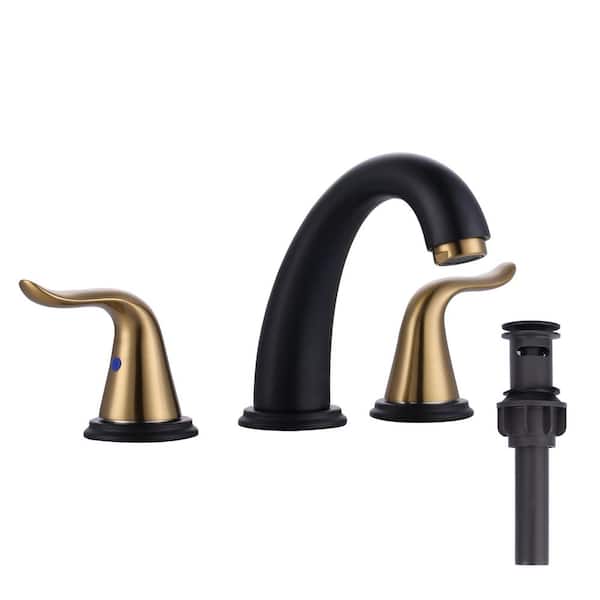 ARCORA 8 in. Widespread Bathroom Faucet with Pop Up Drain, 3 Hole Bathroom Sink Lavatory Faucet in Gold and Black