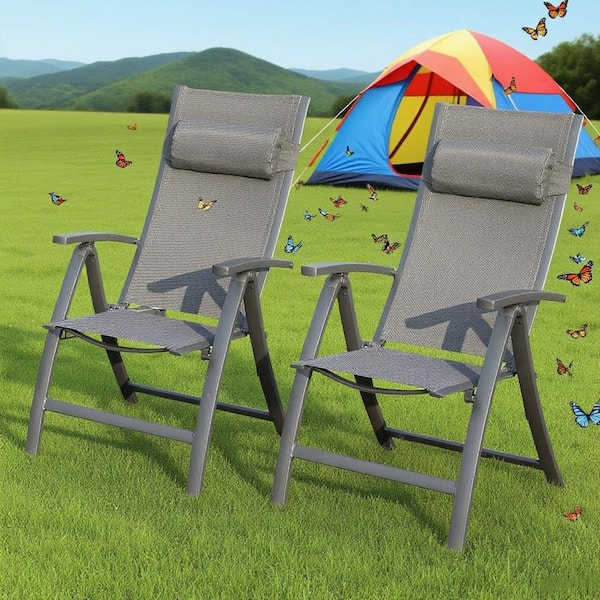 Gray Outdoor Lounge Chair Patio Folding Chairs Set of 2 ZN-2812