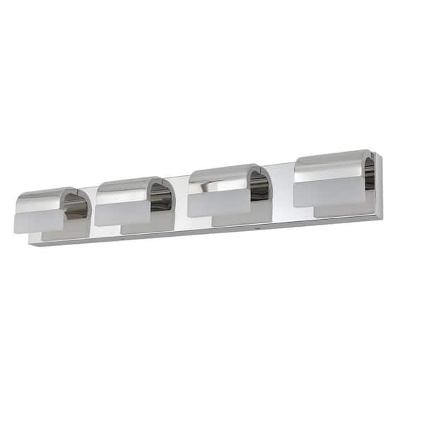 29.9 in. 4-Light LED Chrome Bathroom Vanity Light Over Mirror Bath Wall Lighting