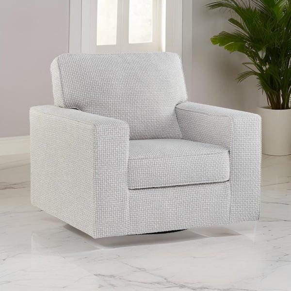 Benjara Gray Polyester Arm chair with Crosshatch Pattern and Swivel Design