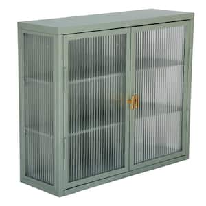 9.1 in. W x 27.6 in. D x 23.6 in. H Glass Door Metal Bathroom Storage Wall Cabinet in Green With Removable Shelves