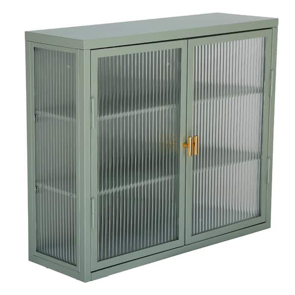 Aoibox 9.1 in. W x 27.6 in. D x 23.6 in. H Glass Door Metal Bathroom Storage Wall Cabinet in Green With Removable Shelves