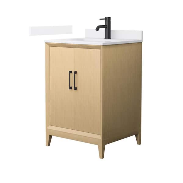 Janna 24 in. Single Freestanding White Oak Bath Vanity with White Quartz Top (Assembled)