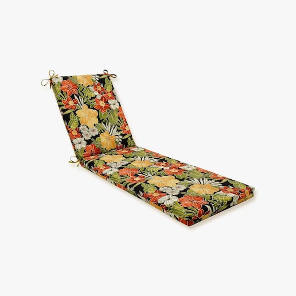 Pillow Perfect Floral 23 x 30 Outdoor Chaise Lounge Cushion in Black/Green Clemens