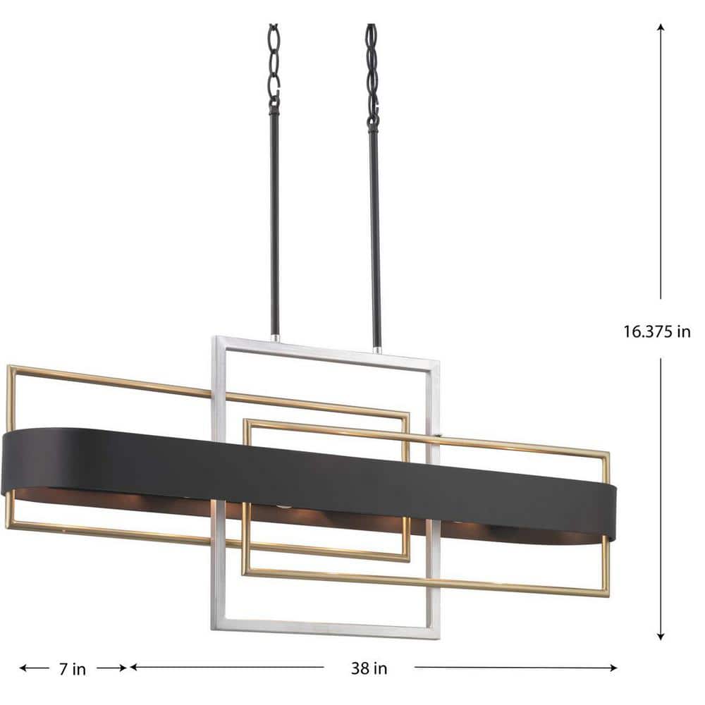 Adagio 38" Black Steel Linear Chandelier with Geometric Accents