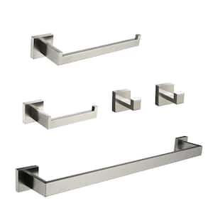 5-Piece Wall Mount Bath Hardware Set Mounting Hardware Included in Brushed Nickel