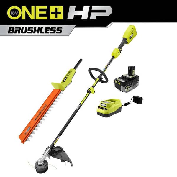 RYOBI ONE+ HP 18V Brushless 15 in. Attachment Capable String Trimmer & Hedge Trimmer Attachment w/ 6.0 Ah Battery & Charger