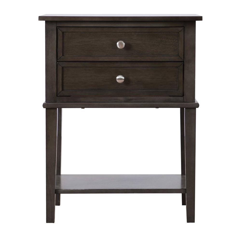 Newton Gray 2-Drawer Solid Wood Nightstand with Open Shelf