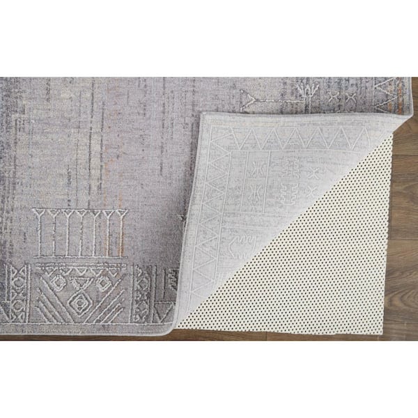 Gray, Ivory 12 ft. x 15 ft. Loomed Geometric Polyester Indoor Area Rug