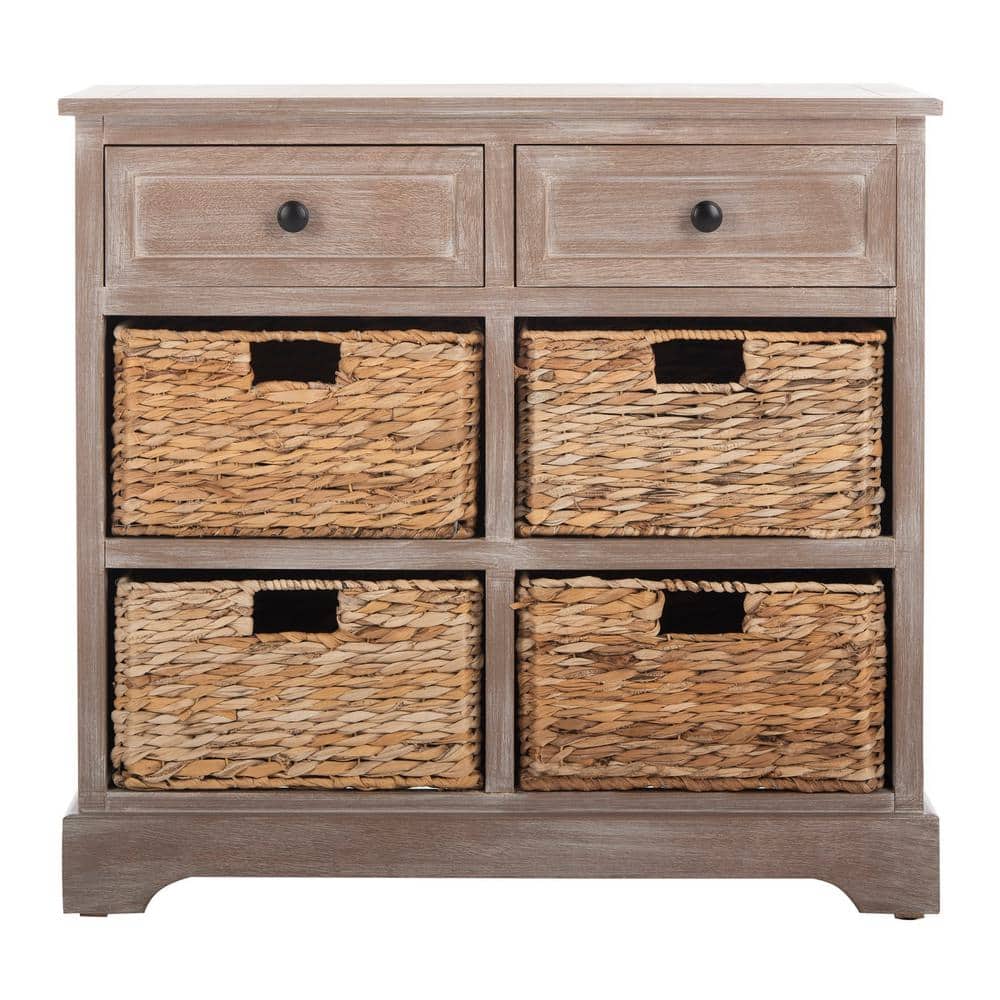 Herman 30" Beige Pine Storage Unit with Wicker Baskets