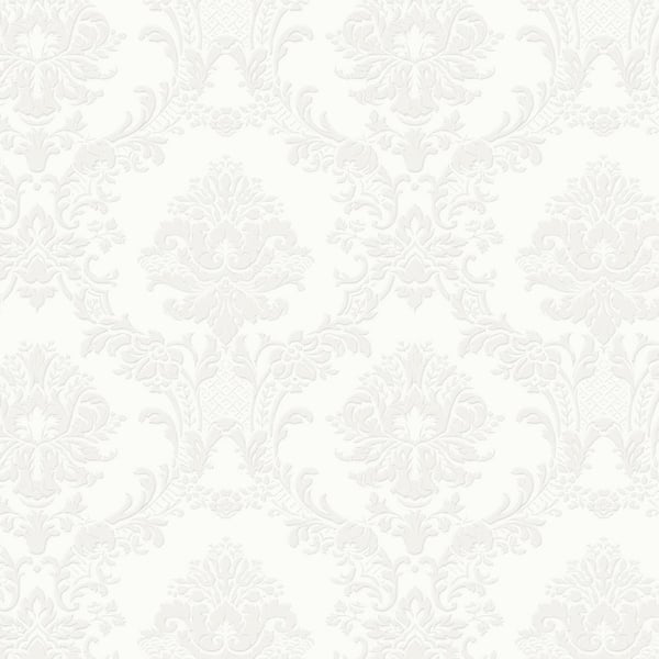 Classic Damask Wallpaper in shades of White and Pearl