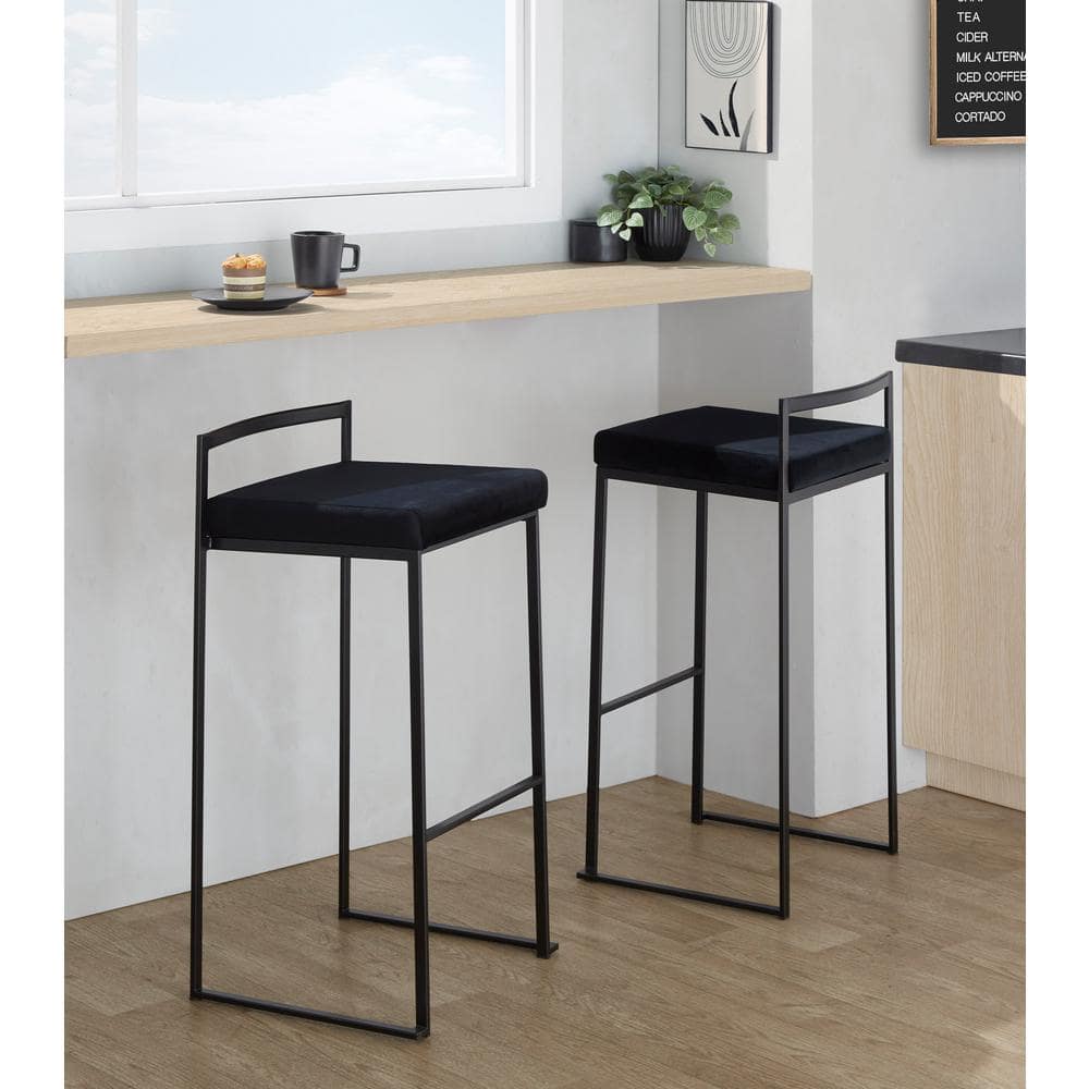 Fuji 30.75 in. Black Velvet and Black Metal Fixed-Height Bar Stool (Set of 2) price history on PriceWatchPro