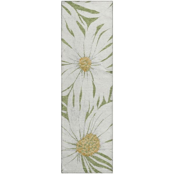 Mayfield Premium Machine Washable Abstract AMF2263 Green 2 ft. x 7 ft. Runner Rug