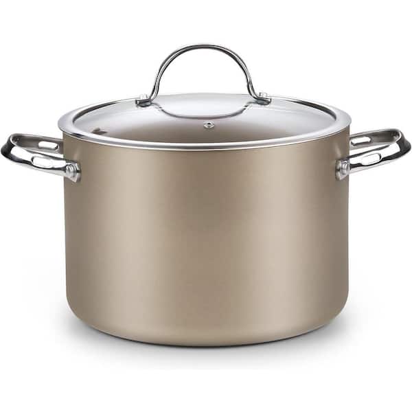 8 qt. Hard Anodized Ceramic Nonstick Aluminum Stock Pot with Glass Lid Bronze