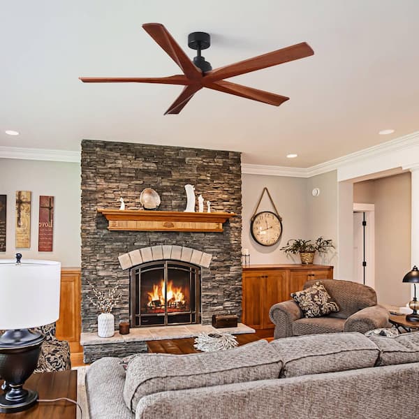 YUHAO Sophoses 60 in. Indoor Black Solid Wood Ceiling Fan without
