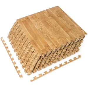 Pine Wood Grain Floor Mats Foam Interlocking Mats 24 in. x 12 in. (12 Tiles)