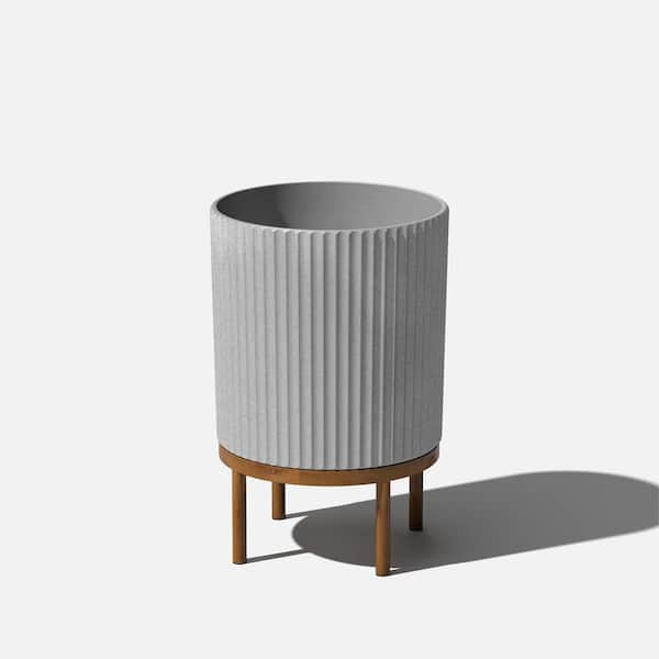 Veradek Demi 16 in. Raised with Stand Round Gray Plastic Planter with Brown Stand