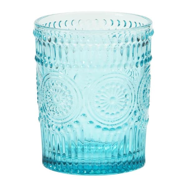 The Pioneer Woman Adeline 16-Ounce Teal Emboss Glass Tumblers, Set of 4