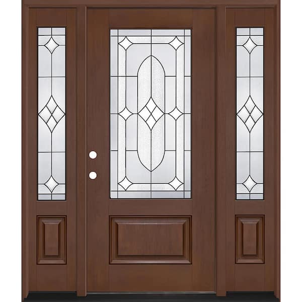 Regency 68 in. x 80 in. 3/4L Axis Glass RHIS Chestnut Mahogany Fiberglass Prehung Front Door w/ 14 in.-3/4SLs 4-9/16
