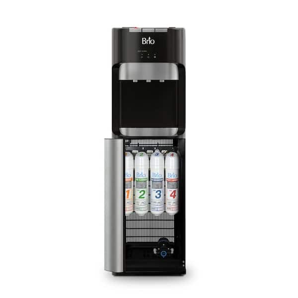 Brio Hot Cold and Room Temp Filtered Water Dispenser Cooler POU, Tri-Temp, Black and Brush Stainless Steel, Essential Series