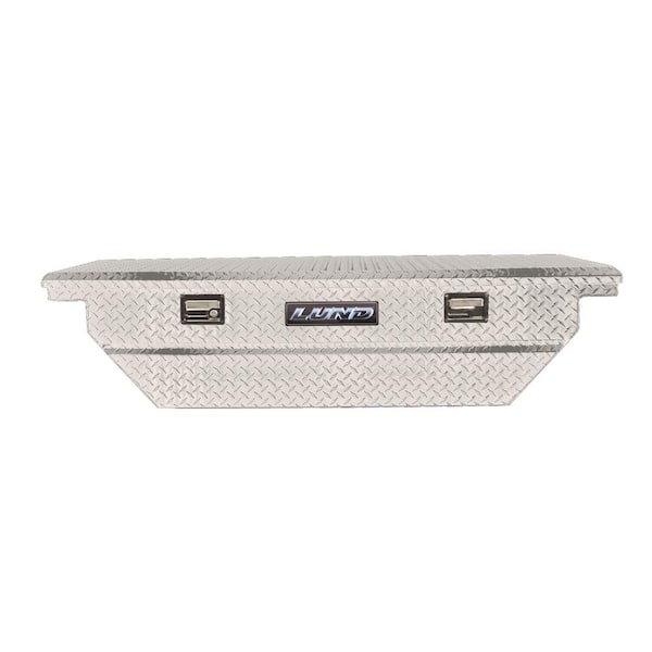 Lund 63 in Low Profile Diamond Plate Aluminum Full Size Crossbed Truck Tool Box with mounting hardware and keys, Silver