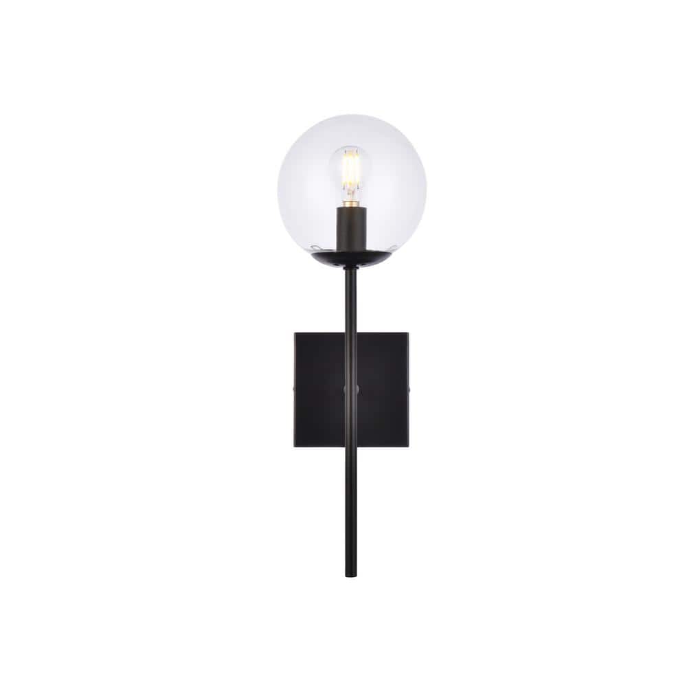 Home Living 5.9 in. 1-Light Black Vanity Light with Glass Shade
