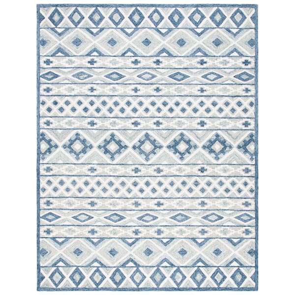Roslyn 9 ft. x 12 ft. Blue/Gray Striped Diamond Area Rug