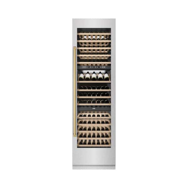 Autograph Edition 24 in. Triple Zone Satin 100 Bottle Column Wine Cooler with Polished Gold Accents