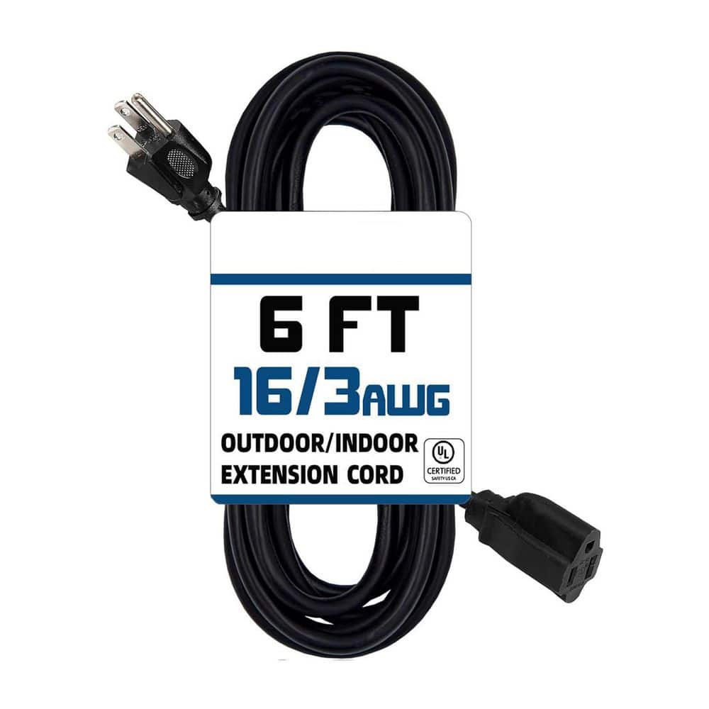 6 ft. 16 / 3 Gauge SJTW Indoor/Outdoor Extension Cord with 3-Prong Grounded Plug, Black, 13A, 125V, 1625W price history on PriceWatchPro
