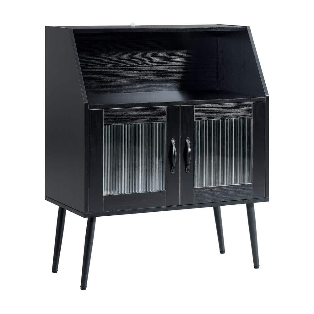 31.5 in. W x 16 in. D x 40 in. H Black Linen Buffet Sideboard