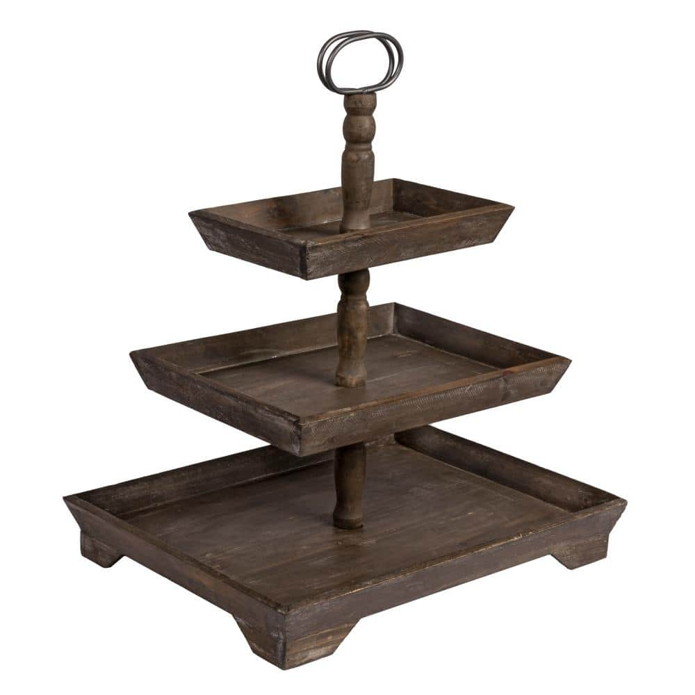 Decorative Wood & Tin 3 Tier Tray