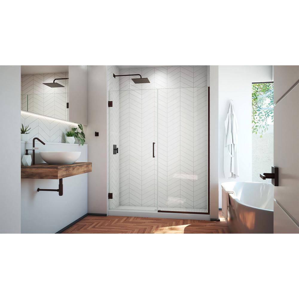 Unidoor Plus 61" Frameless Clear Glass Shower Door with Black Hardware