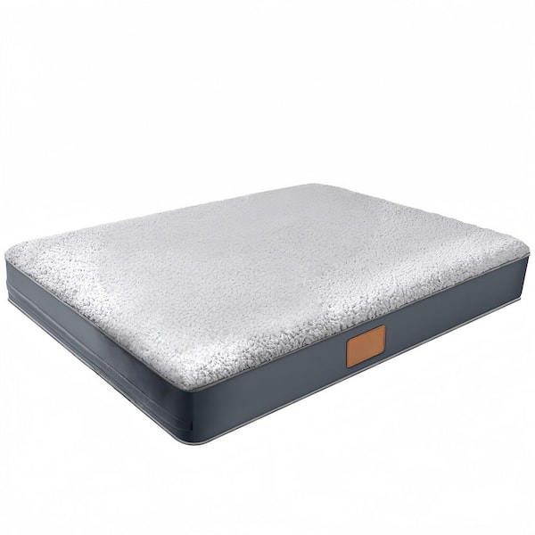 Extra Large Dog Grey Faux Leather and Faux Leather Bed, Big Waterproof Dog Crate Bed with Removable Washable Cover