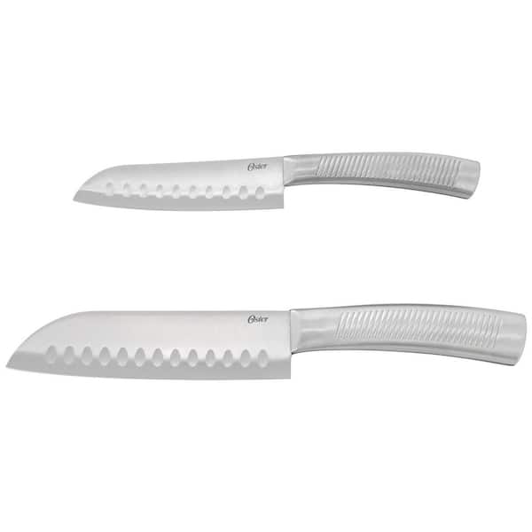 2 Piece Stainless Steel Santoku Knife Set with Ridged Handles