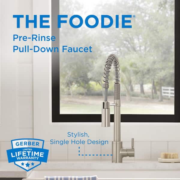 The Foodie Stainless Steel 21 in. Single Handle Pre-Rinse Spring Pull Down Sprayer Kitchen Faucet with 360-degree Swivel